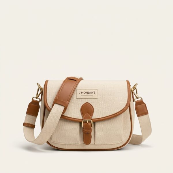 7MONDAYS Canvas & Leather Crossbody Saddle Bag